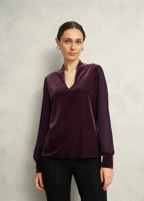 Aimee Velvet V Neck 3/4 Sleeve Top
