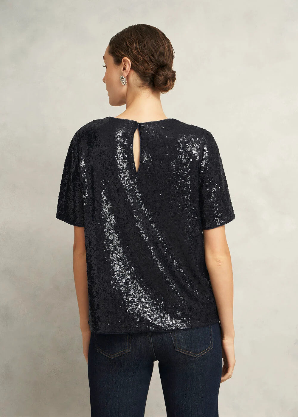 Navy Lilibet Sparkle Sequin Short Sleeve Top