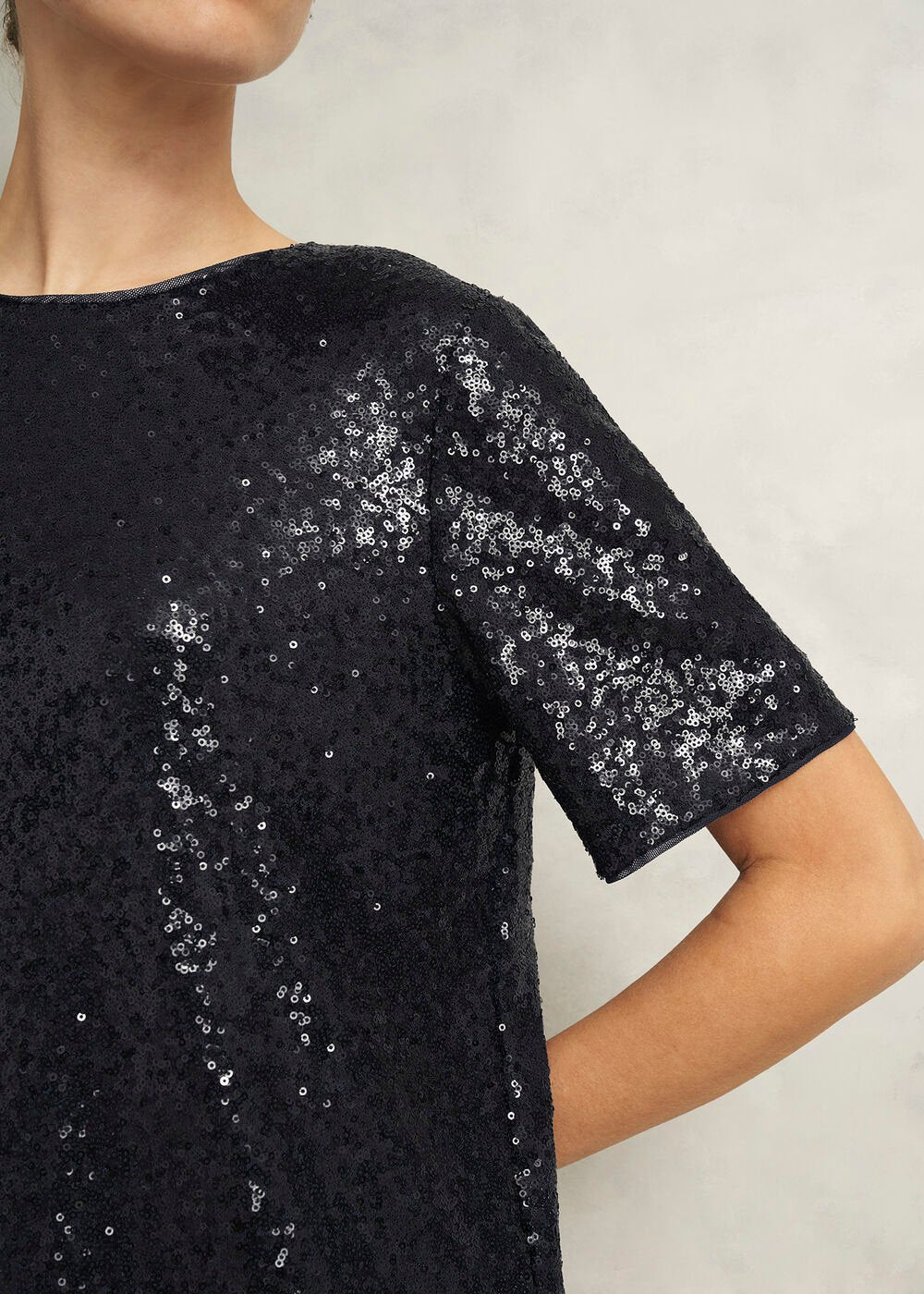 Navy Lilibet Sparkle Sequin Short Sleeve Top