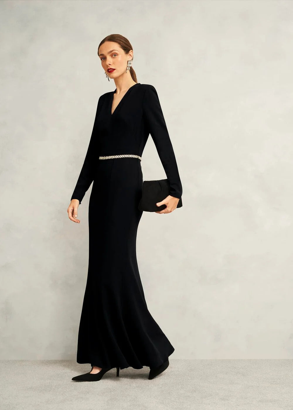 Black Meryl V Neck Maxi Dress