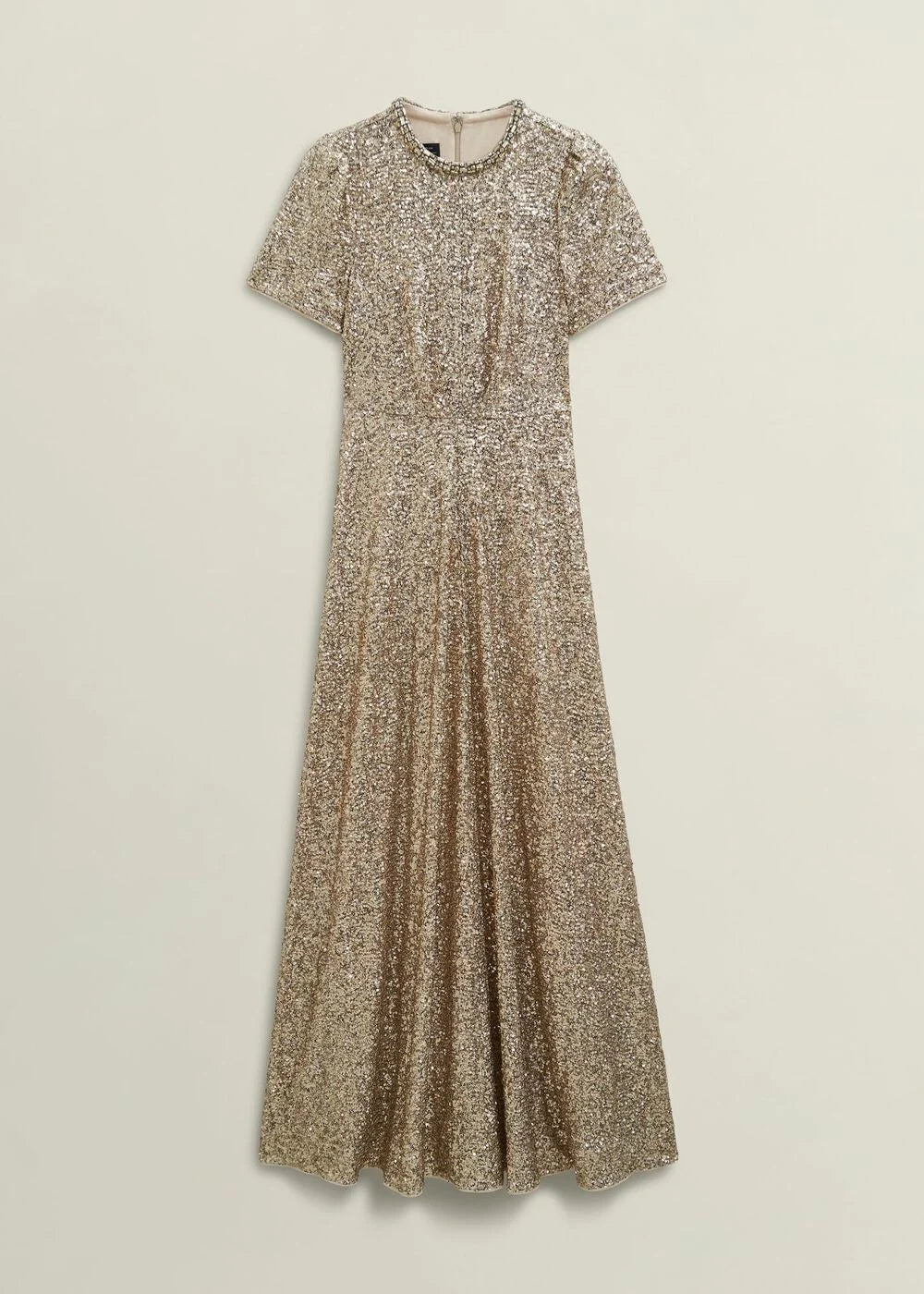 Champagne Shirley Sequin Trimmed Maxi Dress