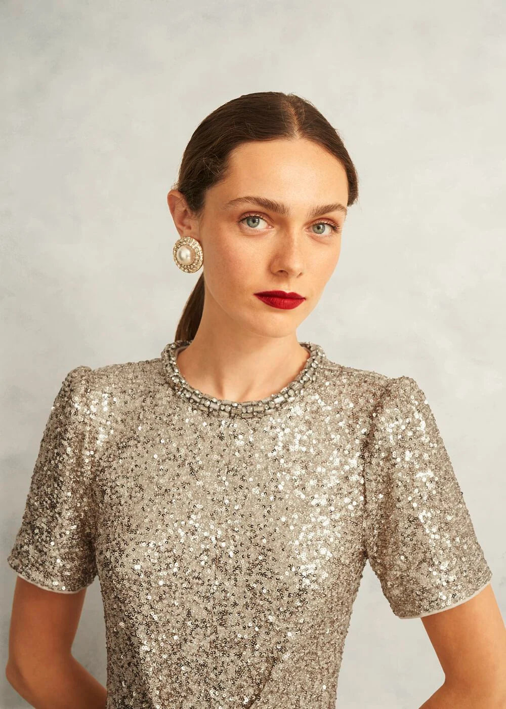 Champagne Shirley Sequin Trimmed Maxi Dress