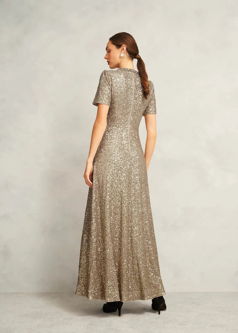 Champagne Shirley Sequin Trimmed Maxi Dress