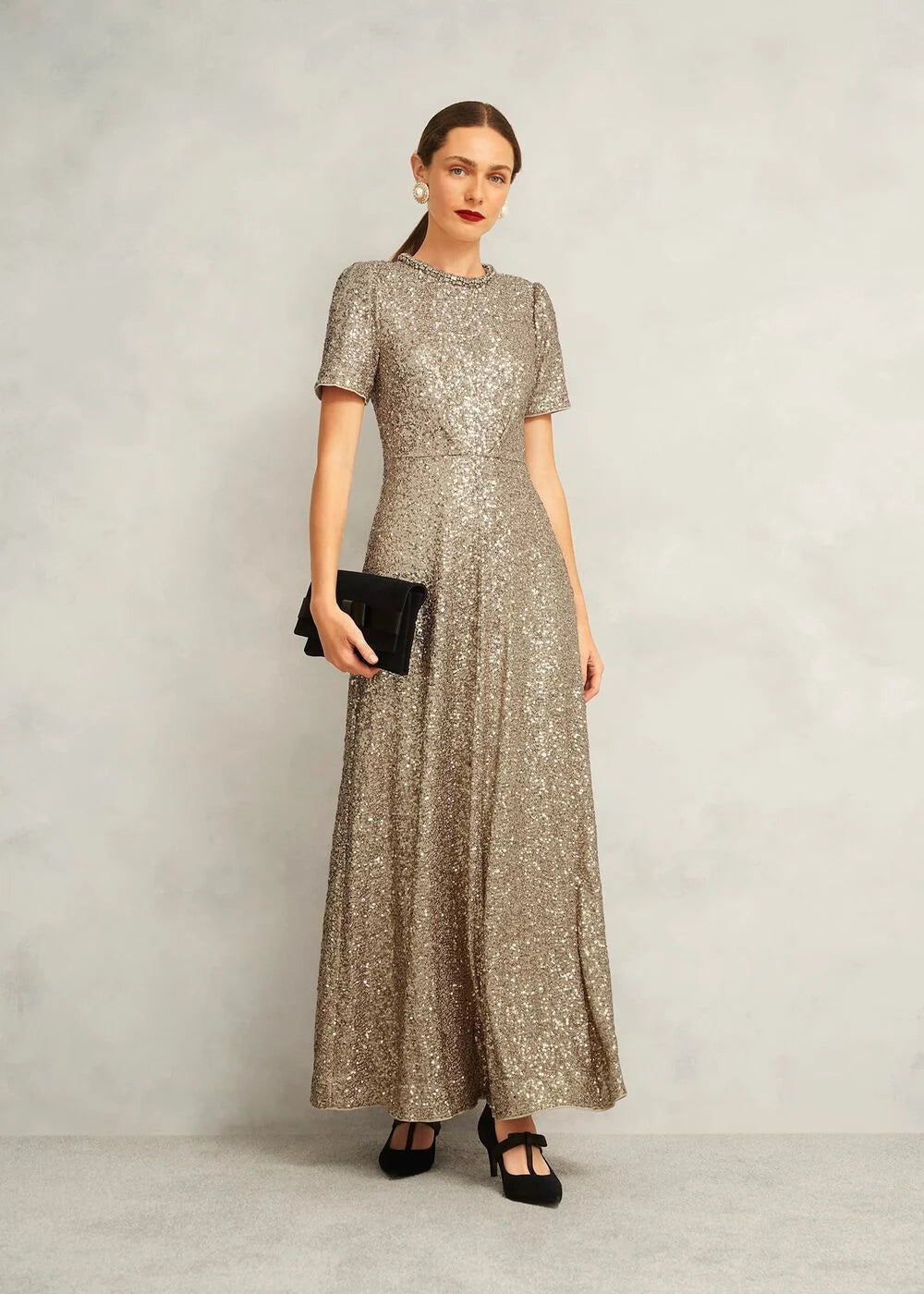 Champagne Shirley Sequin Trimmed Maxi Dress