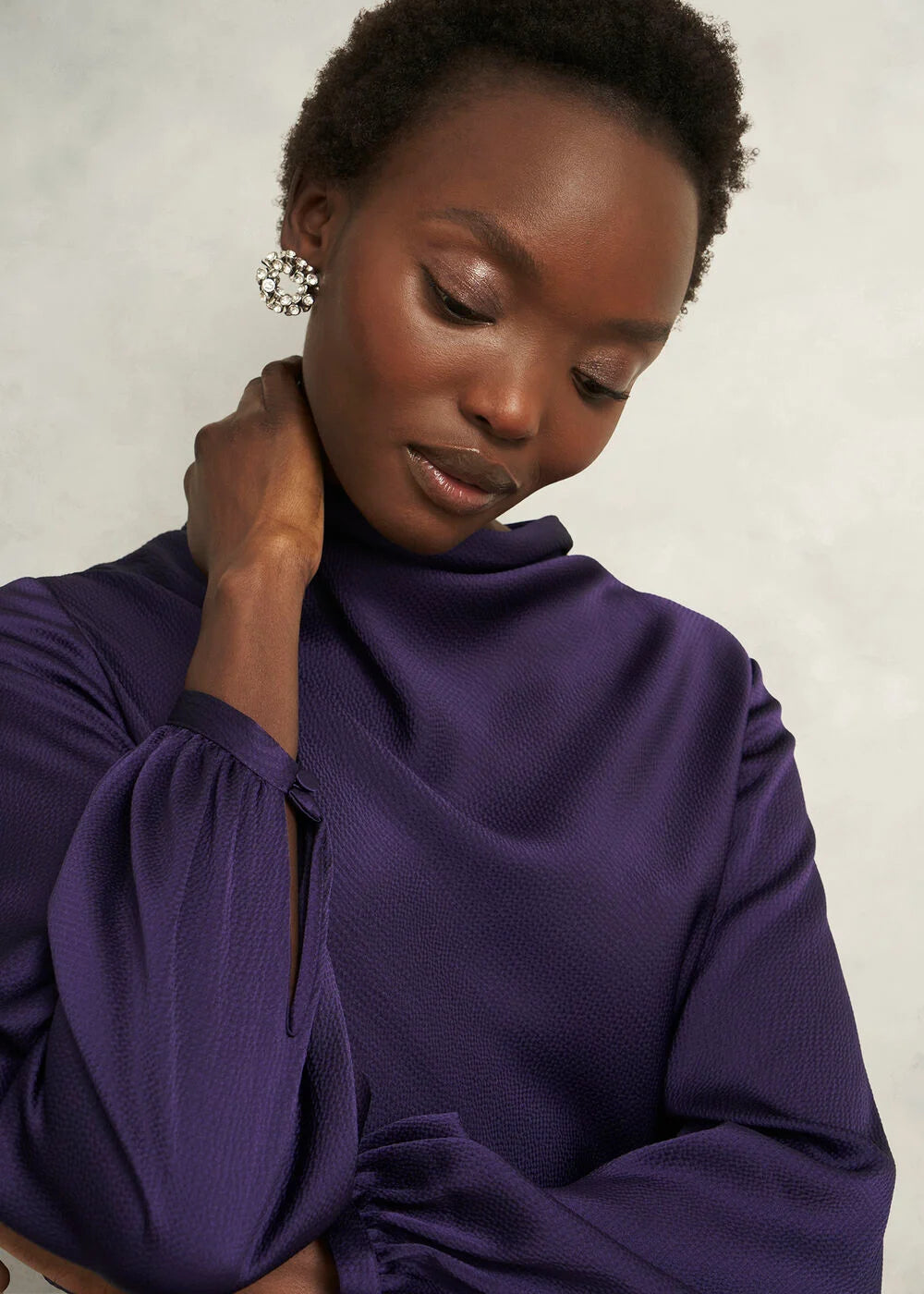 Midnight Purple Pearl Textured Satin Dress