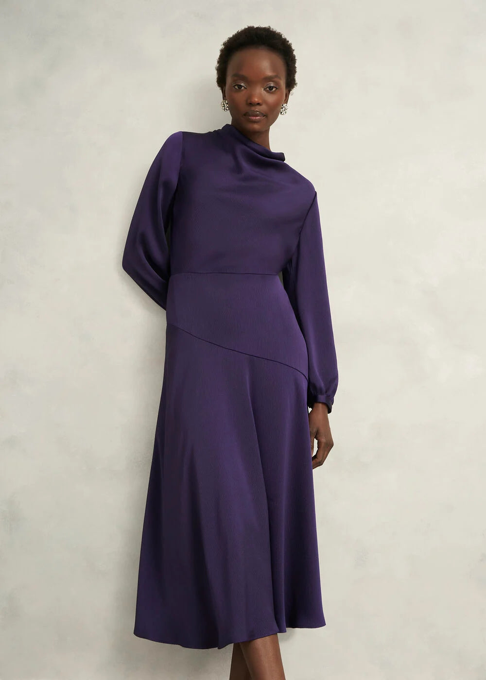 Midnight Purple Pearl Textured Satin Dress