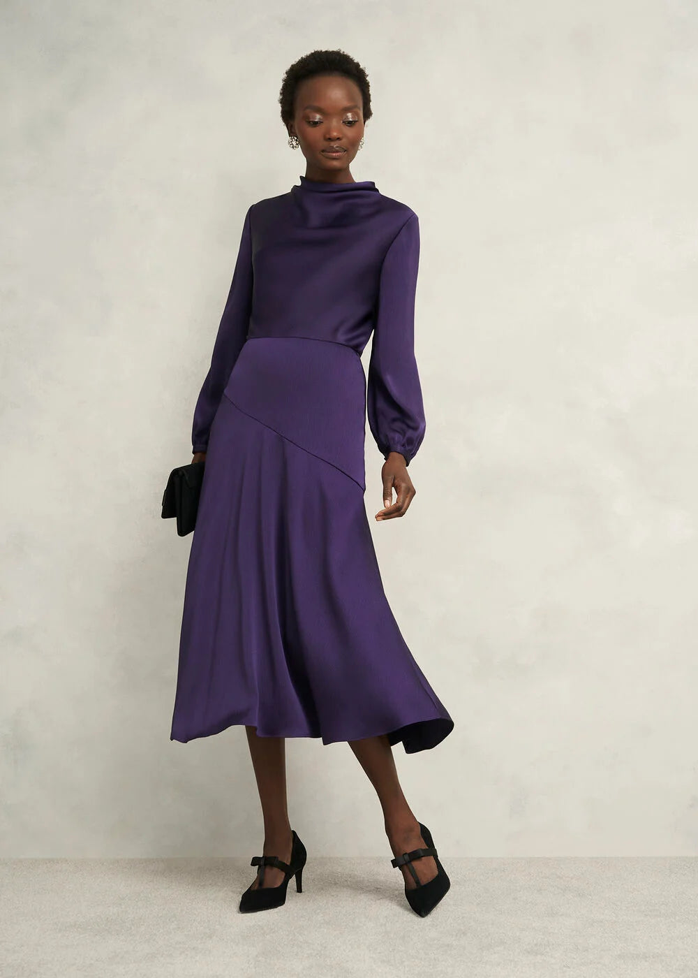 Midnight Purple Pearl Textured Satin Dress
