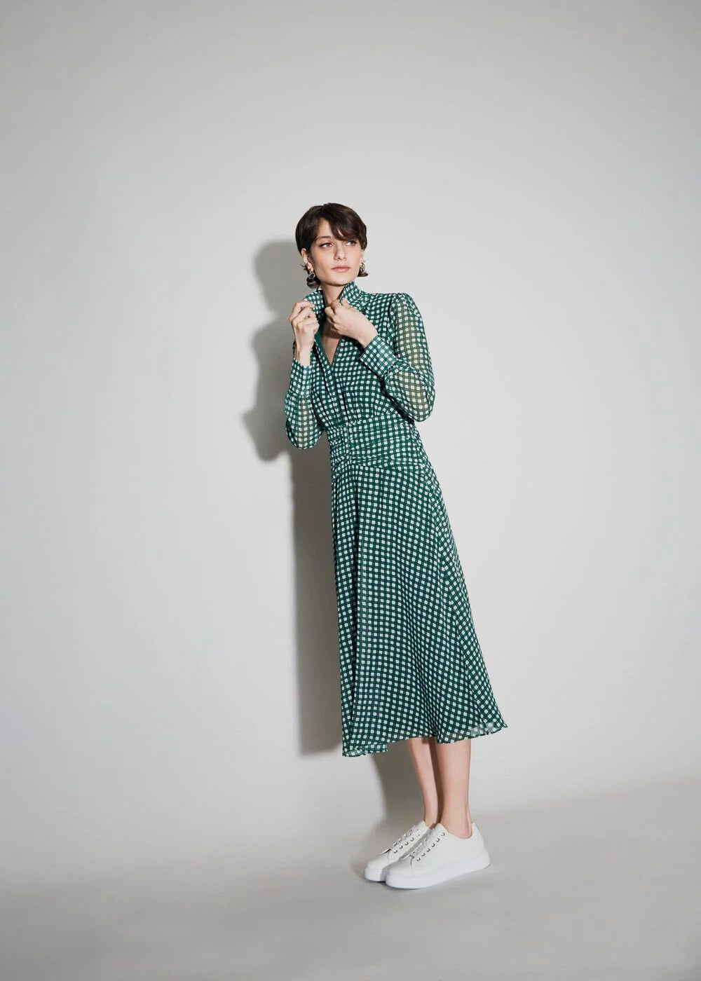 Green Cream Longstock Geo Midi Dress