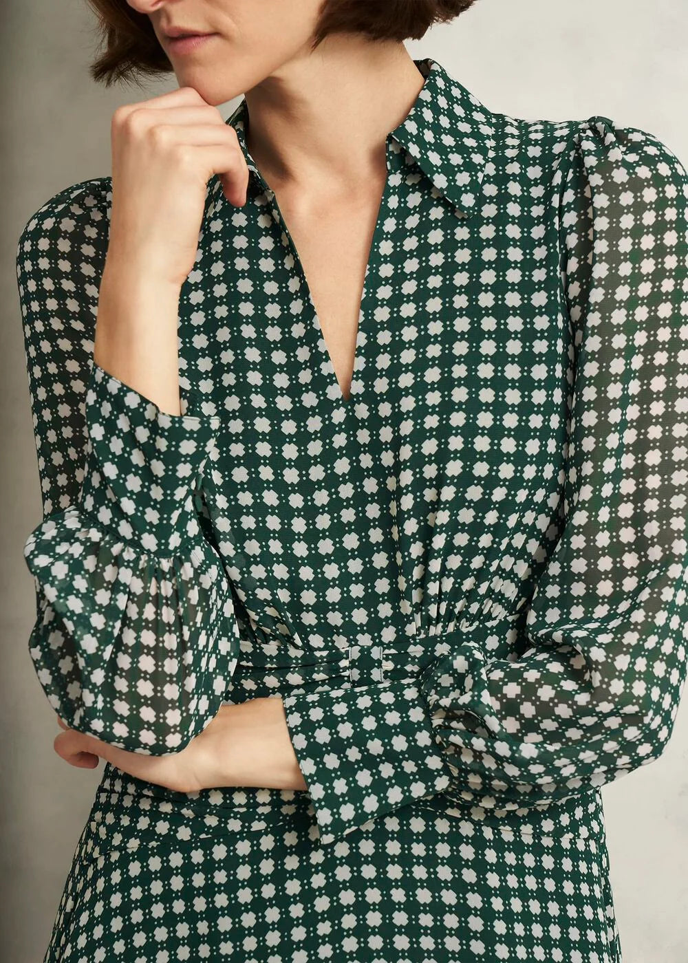 Green Cream Longstock Geo Midi Dress