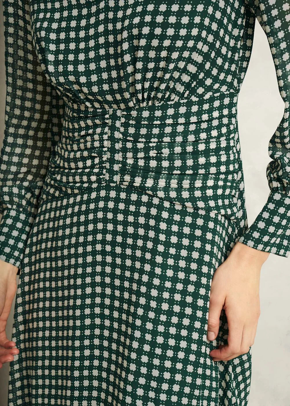 Green Cream Longstock Geo Midi Dress