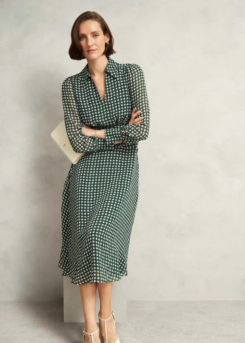 Green Cream Longstock Geo Midi Dress