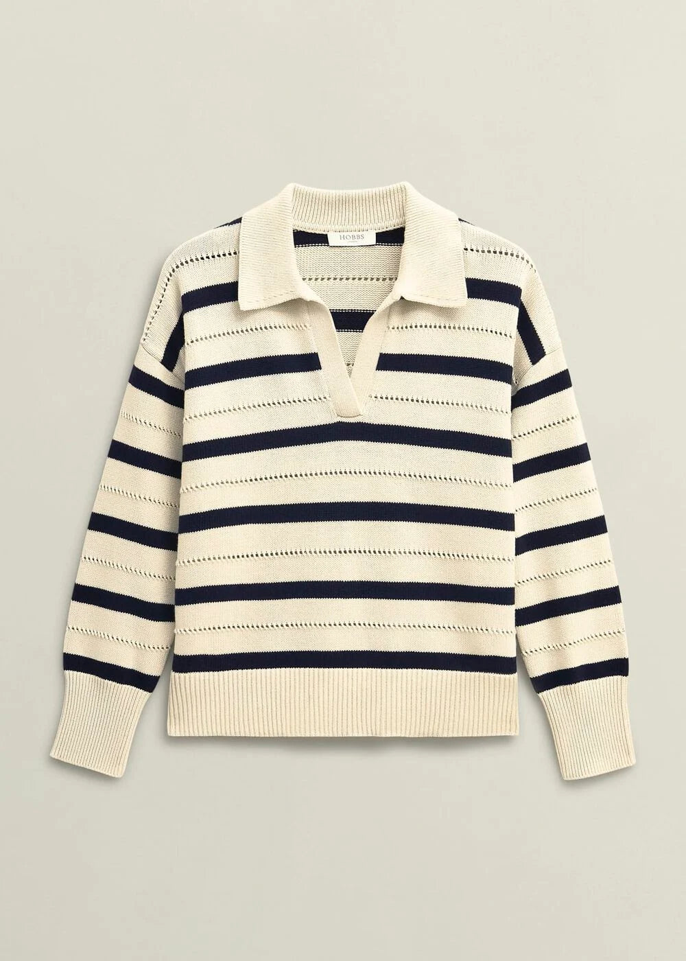 Ivory Beauford Cotton Stripe Polo Knitted Jumper
