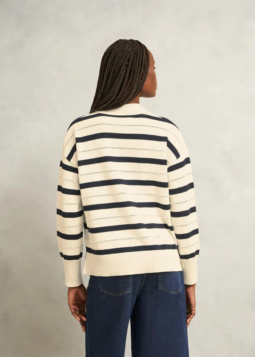 Ivory Beauford Cotton Stripe Polo Knitted Jumper