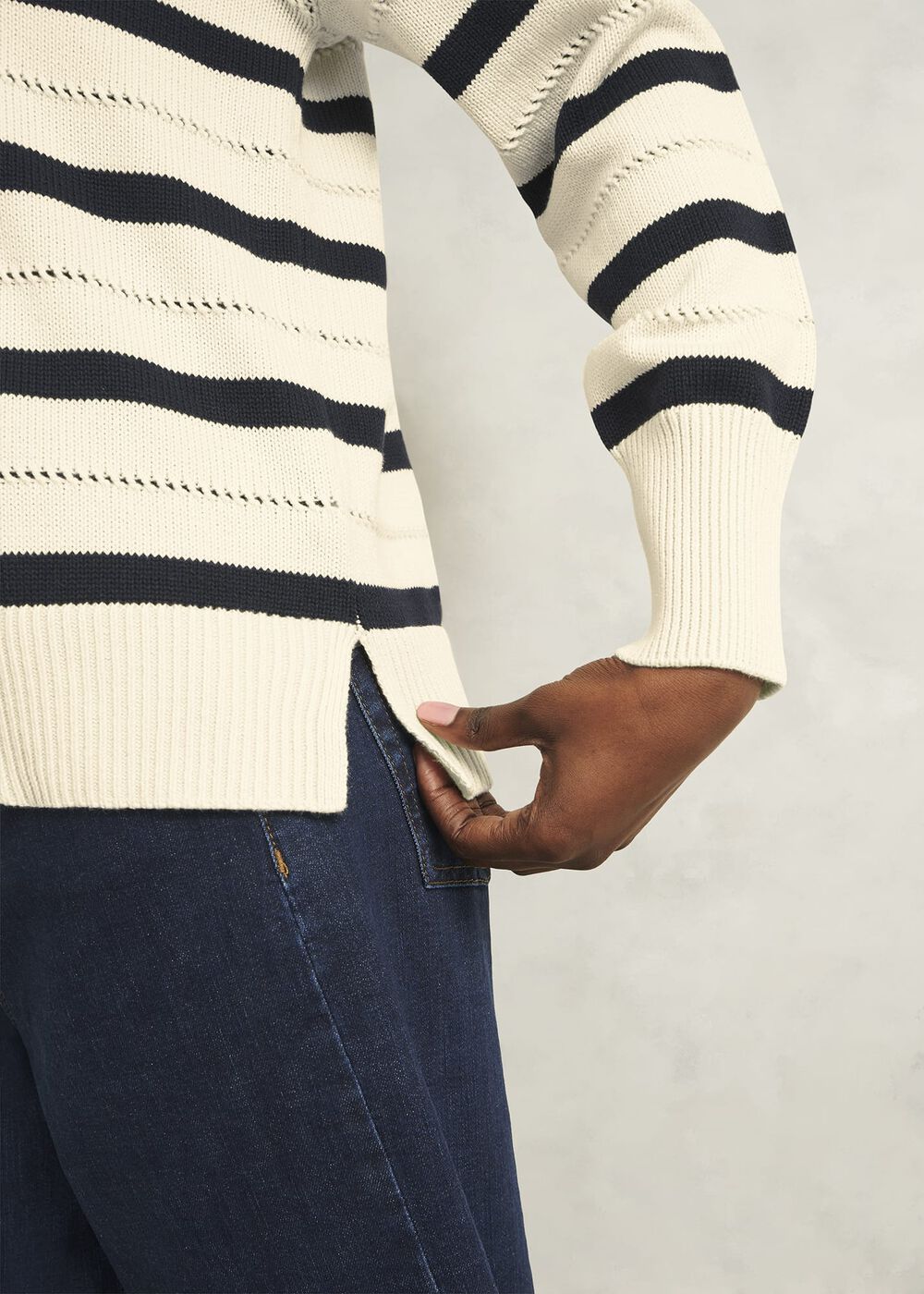 Ivory Beauford Cotton Stripe Polo Knitted Jumper