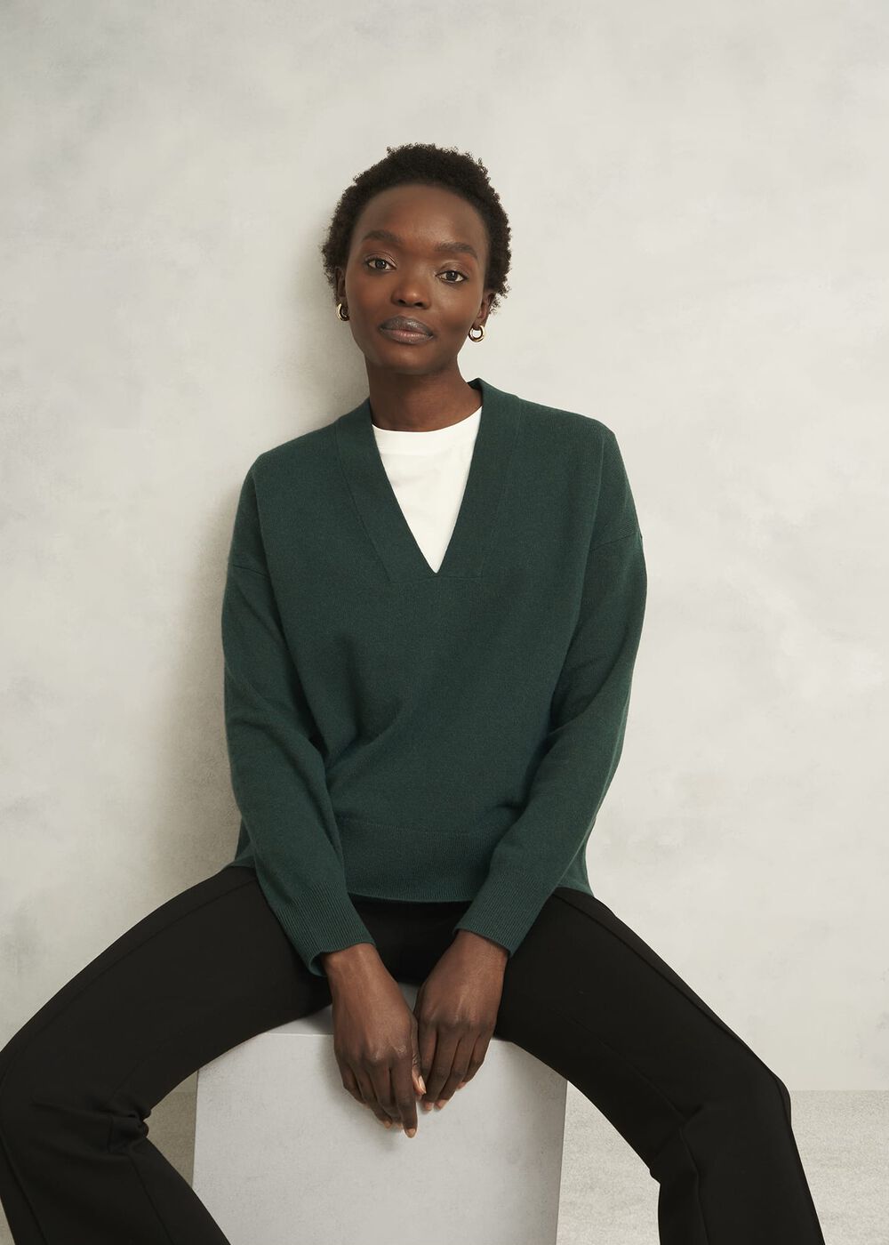 Ponderosa Green Lettie Wool Blend V Neck Jumper
