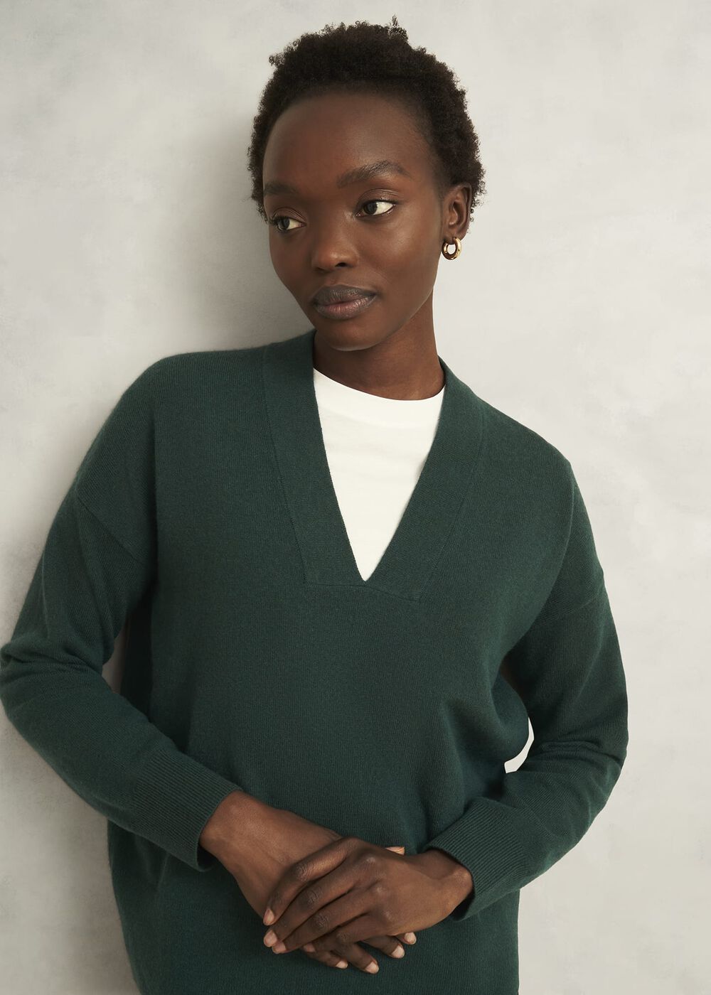 Ponderosa Green Lettie Wool Blend V Neck Jumper