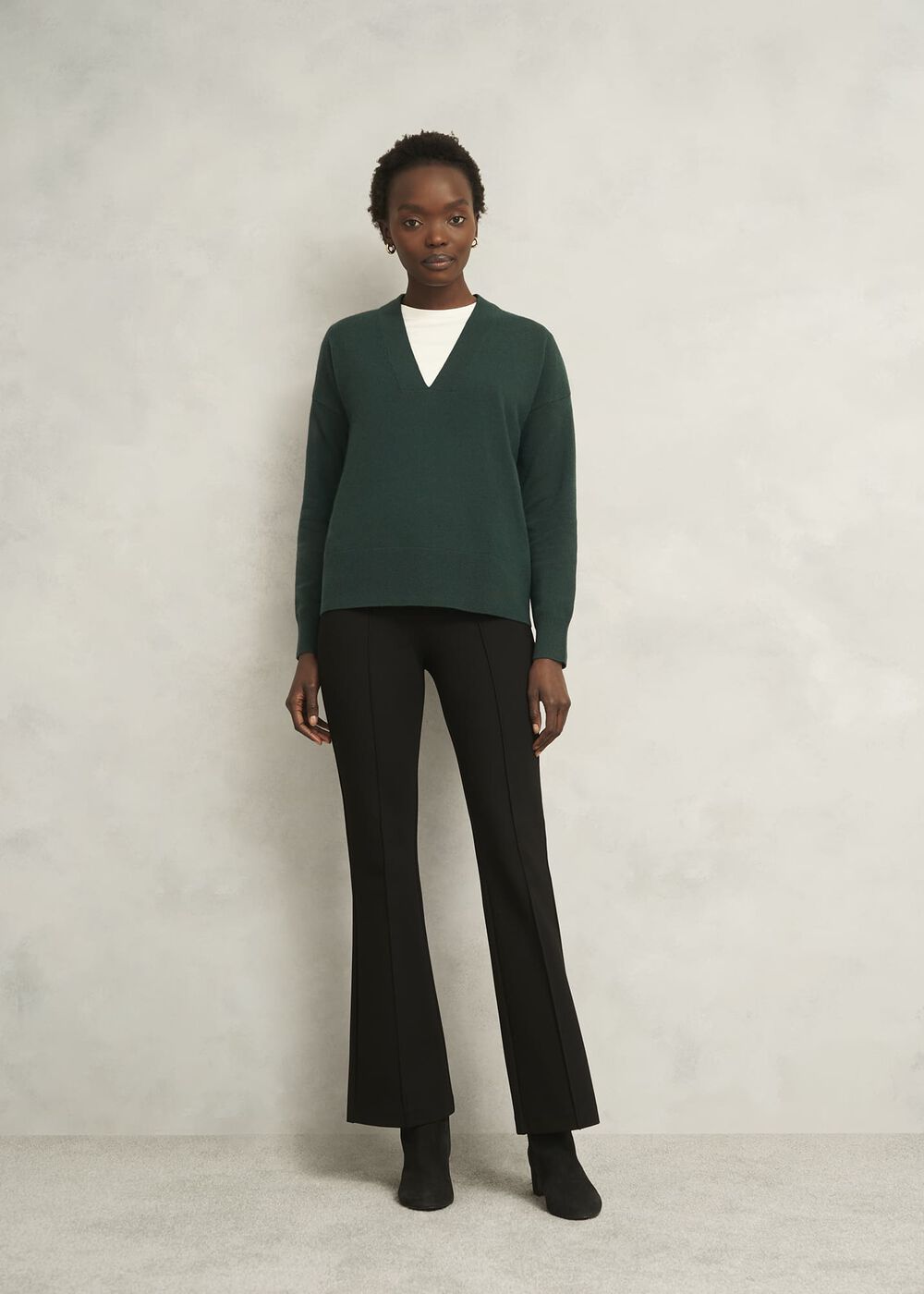 Ponderosa Green Lettie Wool Blend V Neck Jumper