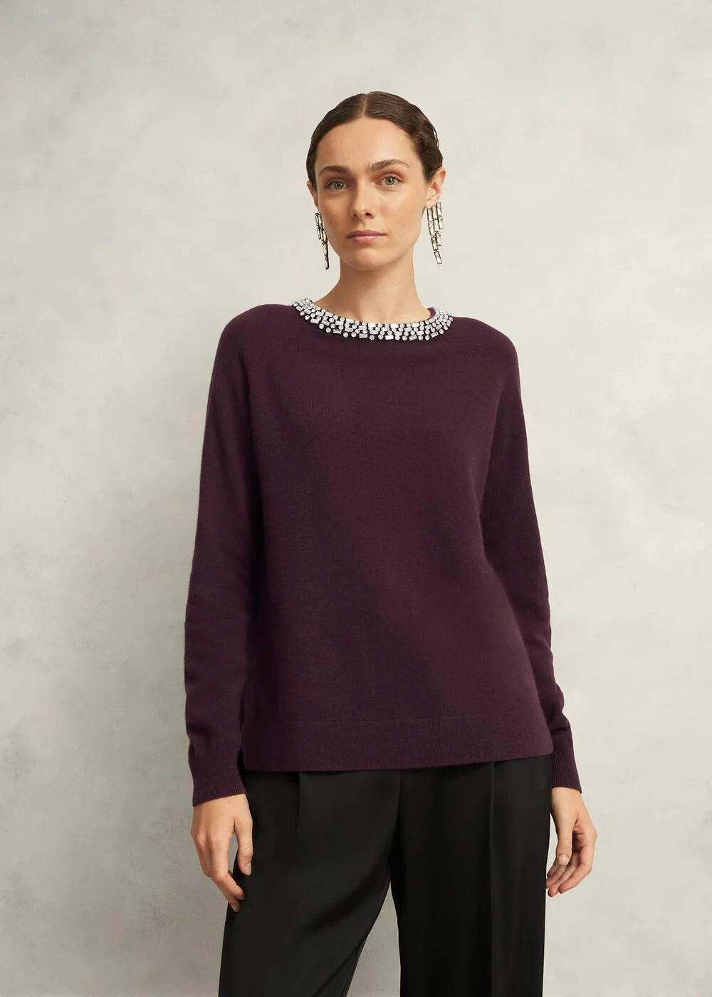 Malbec Purple Sherry Wool Blend Gem Detail Jumper