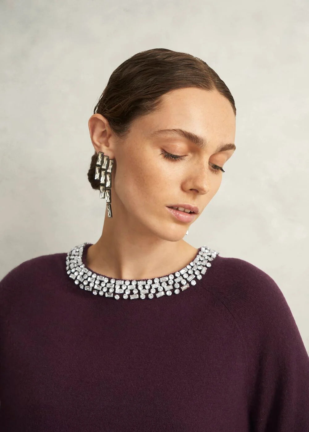 Malbec Purple Sherry Wool Blend Gem Detail Jumper