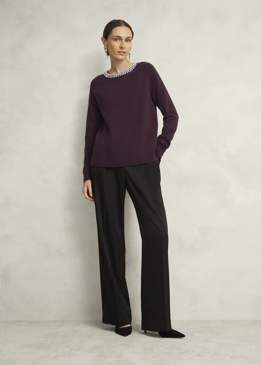 Malbec Purple Sherry Wool Blend Gem Detail Jumper