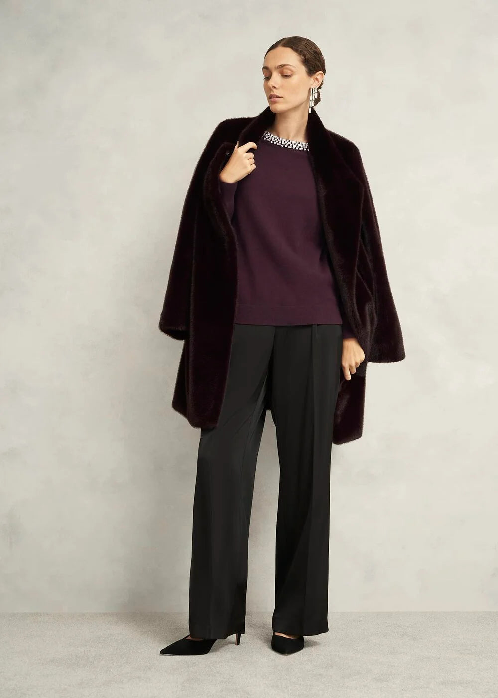 Malbec Purple Sherry Wool Blend Gem Detail Jumper