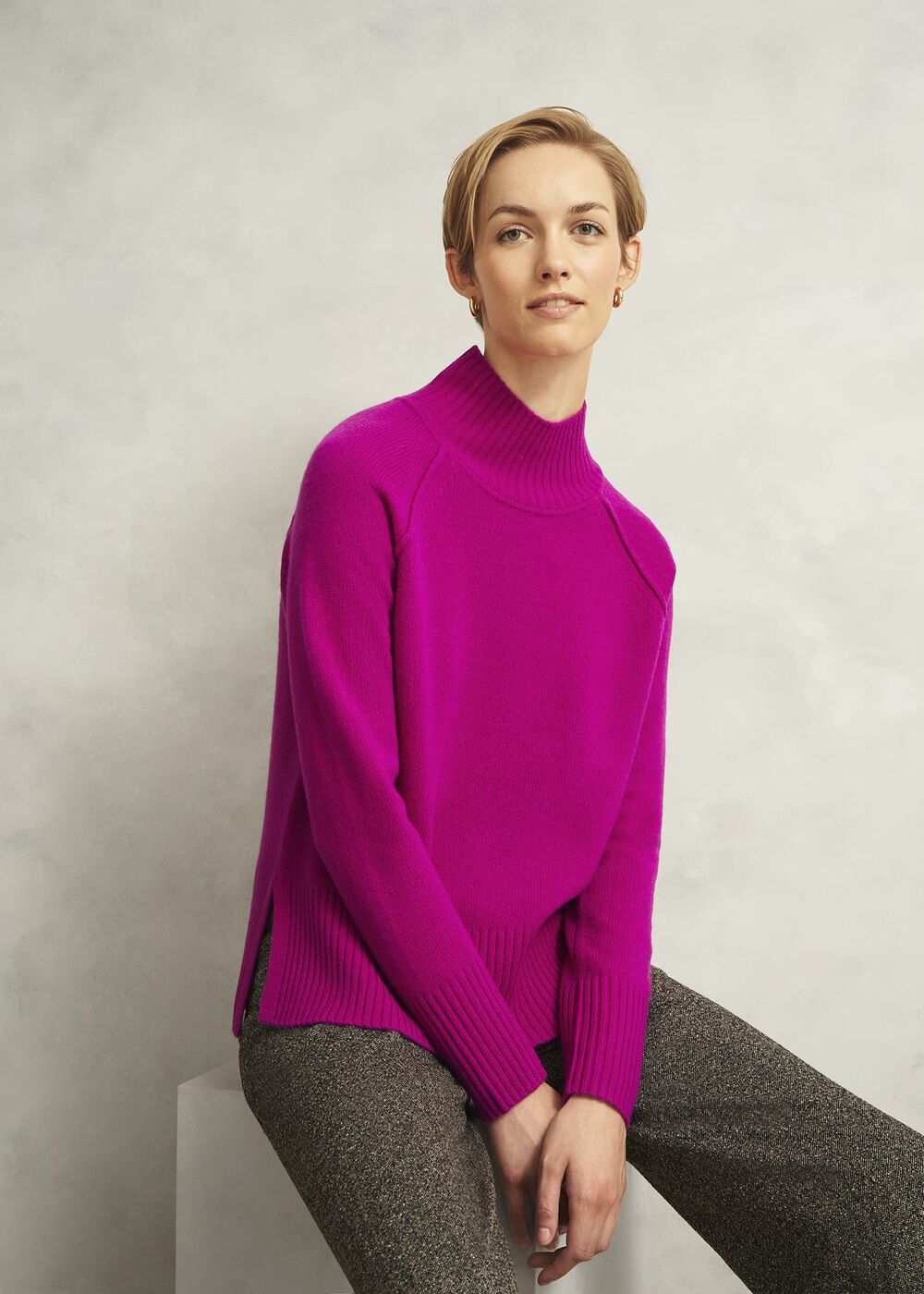 Pink Lorraine Wool Blend Turtle Neck Knitted Jumper