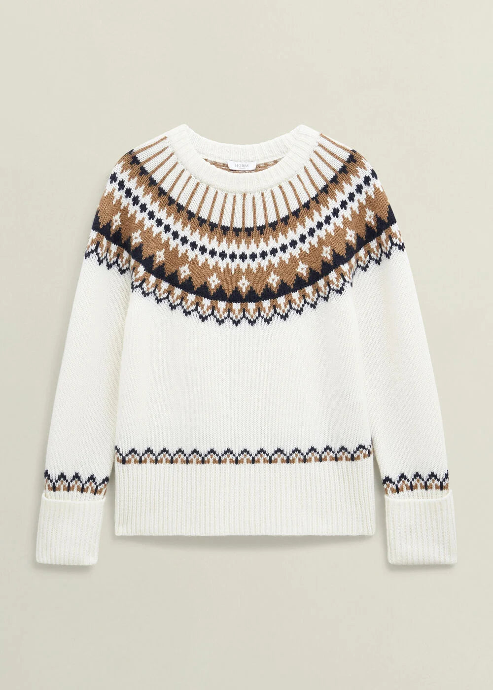 Ivory Camel Anya Fairisle Chunky Crew Jumper