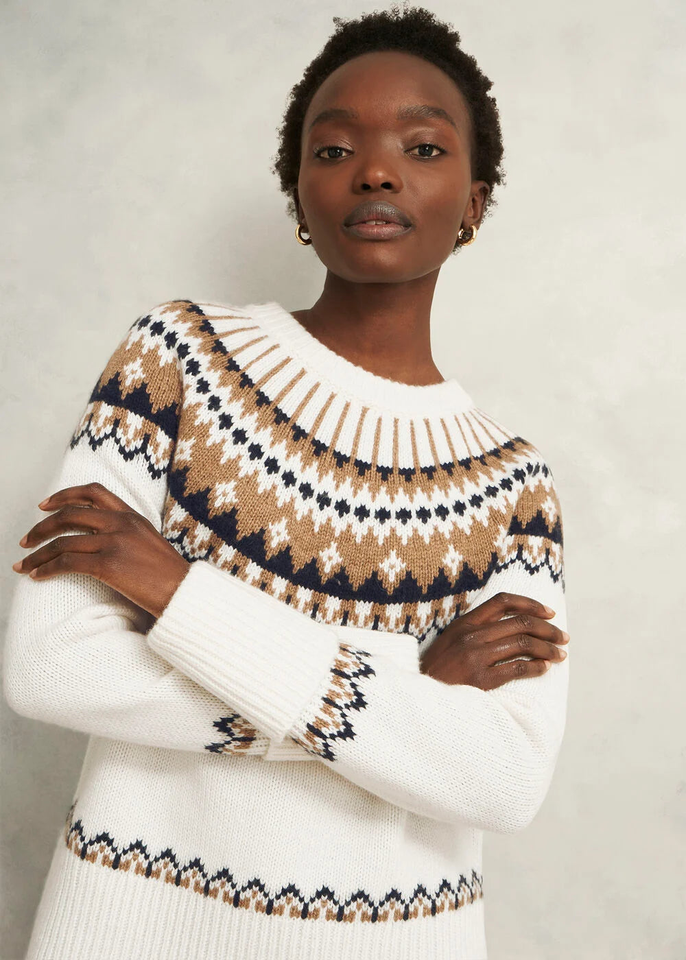 Ivory Camel Anya Fairisle Chunky Crew Jumper